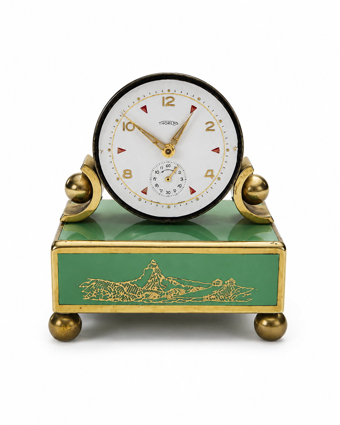 Historic green and gold Thorens table clock