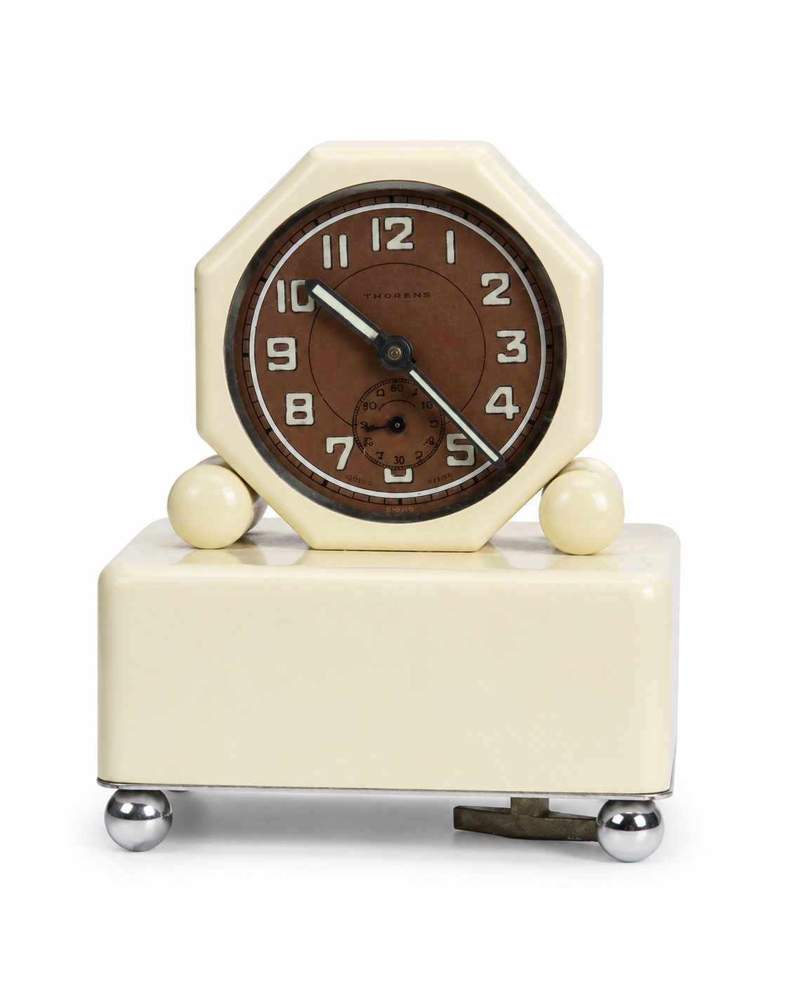 Historic cream Thorens Art Deco style table clock